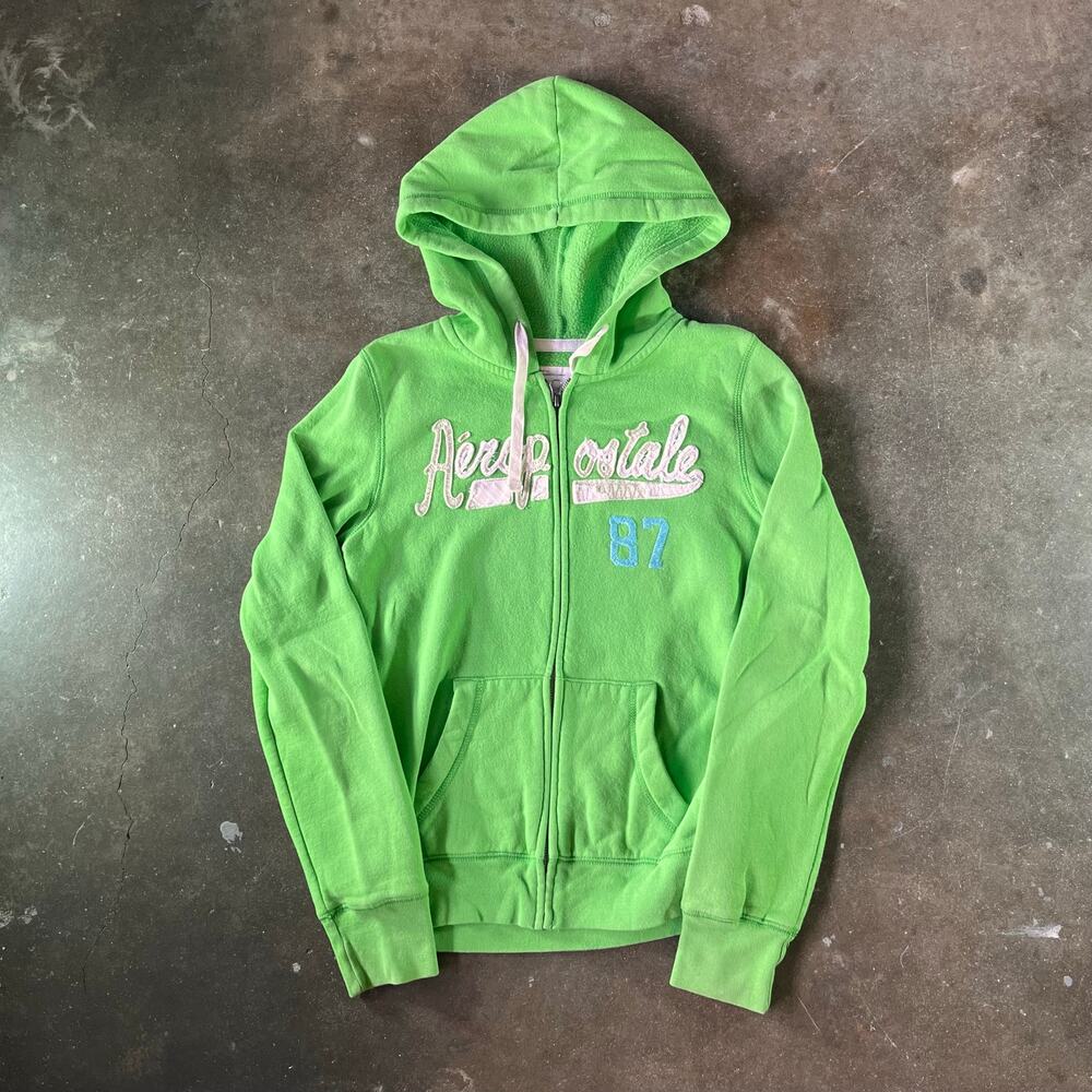 Y2K light green/white embossed women’s Aeropostale hoodie size medium